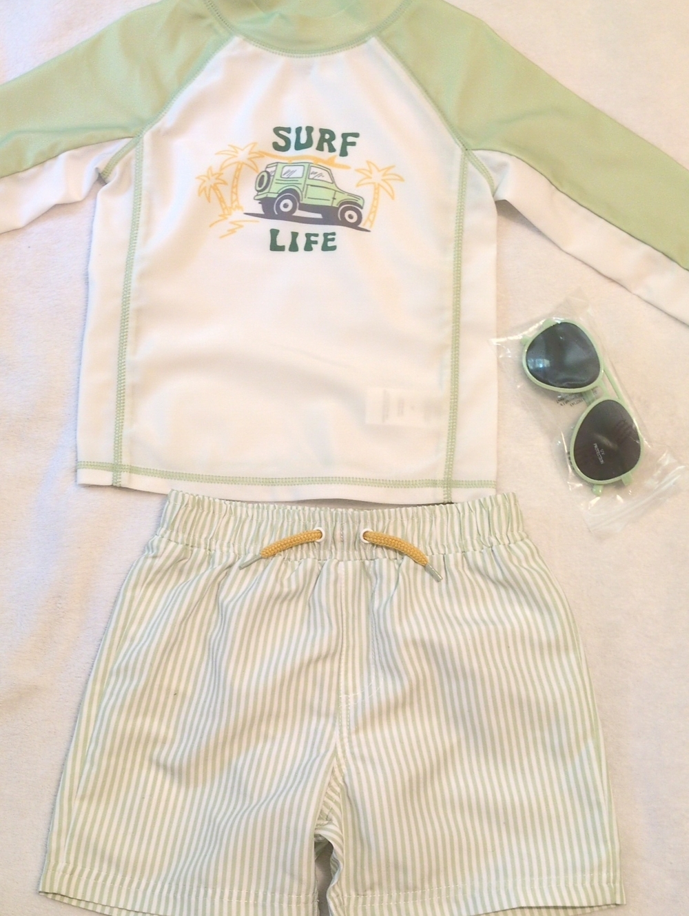 Nicole Miller NY 3 Pieces Kids Surf Life Rash Guard Set - Light Green/White